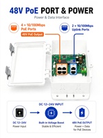 Switch PoE para Exteriores de 6 Puertos y 100 Mbps con Energía Solar, 48 V PoE CC, 12 V, 24 V para CCTV, WiFi, AP