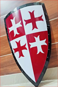 Escudo de Caballero Cruzado Medieval de Acero con Cruz Roja y Blanca - Product Image 3