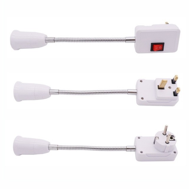UK Plug to E27 Lamp Base Conversion Led Light Wall Flexible Lamp Holder Converter With Switch Led Head Bulb Socket