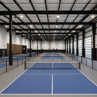 Complexe de pickleball intérieur avec structure en acier, panneaux acoustiques en laine de roche, certifié CE, éclairage suspendu, prêt à l'emploi en usine