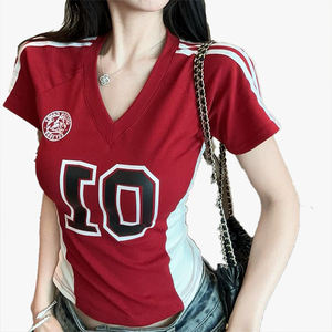 Women's <b>Summer</b> Regular Shoulder Short Sleeve T-<b>Shirt</b> V-Neck Cropped Top Unique Preppy Style Sports Jersey - Product Image 3