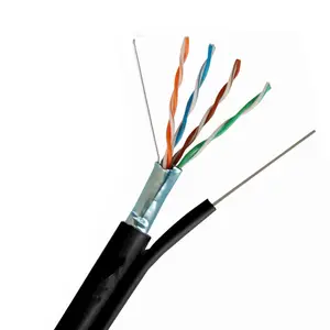 Cabo exterior cat5e cat6 ftp de cobre 100%, cabo com mensageiro de aço