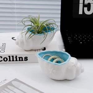 Cendrier en céramique de style nordique sur mesure, design coquillage, couleur bleu-vert, pour la maison, le bureau, cadeau d'affaires - Product Image 5