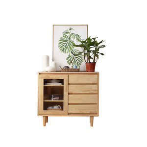 Nordic Style Rubberwood <b>Sideboard</b> With Glass Door Storage Cabinet For Living Room Kitchen Use Walnut Color YF - Product Image 4