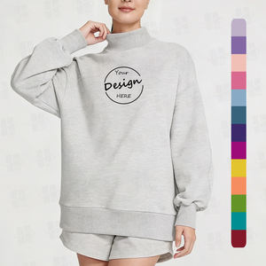 Autumn Custom Embroidery Women's Solid Color Drop Shoulder Plus Size Pullover New Arrival Brushed French Mock Neck Sweatshirt - Product Image 1