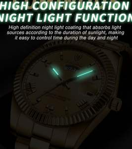 นาฬิกาควอตซ์ BINBOND หรูหรา สไตล์โรมัน สีทอง สำหรับผู้ชาย สายสแตนเลส กันน้ำ นาฬิกาข้อมือผู้หญิง ดีไซน์คลาสสิก พร้อมฟังก์ชั่นบอกวันที่ นาฬิกาผู้ชาย - Product Image 6