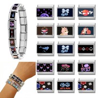 Accessoires de bracelets à breloques DIY en acier inoxydable, style italien classique et tendance, bijoux noirs, motifs de dessins animés créatifs pour couple