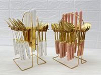 Service de Couverts 24 Pièces en Acier Inoxydable, Motif Marbre Luxe, pour Restaurant, Hôtel, Idée Cadeau