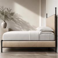 Maßgefertigtes Modernes Designer-Lederbett mit Schwarzem Holzrahmen Anpassbare Kopfteil-Länge und -Breite für Private Villen