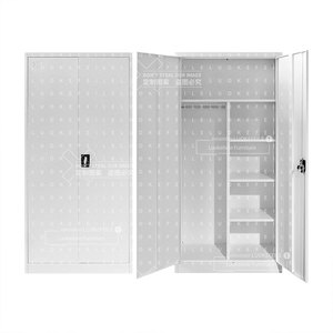 Armoire de chambre personnalisée blanche et noire, armoire à portes battantes en métal à 2 portes, meuble de rangement pour vêtements, penderie en acier coloré pour chambre - Product Image 4
