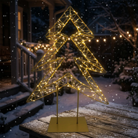 Sapin de Noël LED avec fil de cuivre blanc chaud, arbre doré avec base en métal détachable pour la décoration des fêtes et de la maison