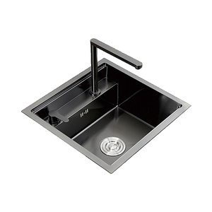 Évier de cuisine en acier inoxydable SUS304 brossé satiné 750x450mm, cuve unique, avec robinet à panneau plat intégré - Product Image 1
