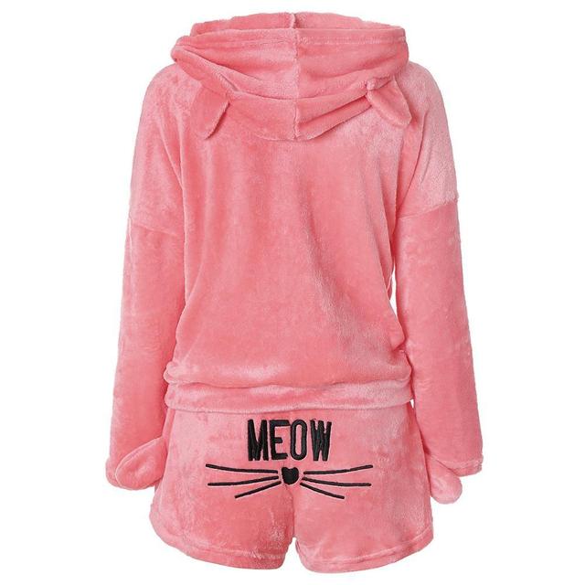 Women Pajama Sets Autumn Winter Flannel Cartoon Warm Animal Plus Size Sleepwear Cat Cute Female Girls Loungewear