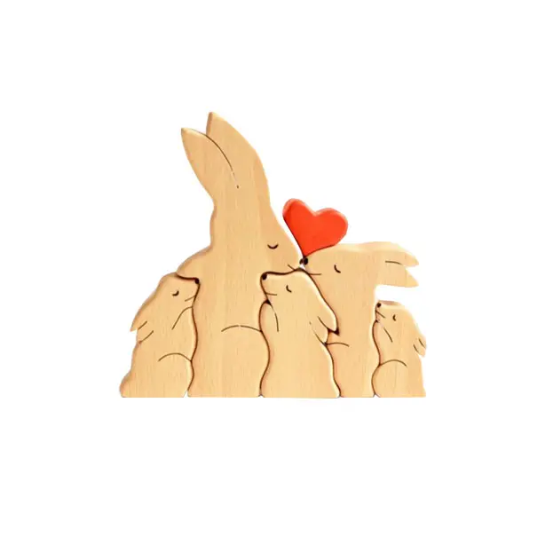 Деревянная семейная головоломка в виде кролика, набор 5 в 1, персонализированная Головоломка из кроличьего дерева, деревянная головоломка для семьи животных, деревянная головоломка с именем