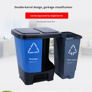 Poubelle à pédale à double compartiment en plastique avec couvercle, éco-responsable, pour le recyclage, le bureau, l'école, le parc, les espaces publics, personnalisable - Product Image 4