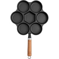 Poêle à gaufres en fonte avec 5 cavités, surface antiadhésive, distribution de chaleur, poignée en bois amovible, cuisson sécurisée