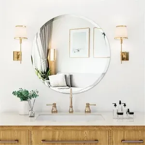 Espejo de pared de baño ovalado redondo sin marco de 24 pulgadas, espejo redondo pulido biselado para pared de baño, espejos de baño de diseño único