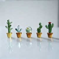 Cactus fleuri miniature multi-feuilles en pot émaillé, plante artificielle purement artisanale, verdure synthétique, décoration de bureau à domicile, article cadeau, décoration