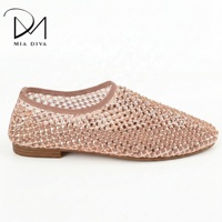 MIA DIVA Ballerines à bout pointu pour femmes avec strass et maille, dessus en PU et semelle en TPR pour les soirées