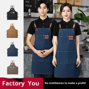 Delantales de lona personalizados a prueba de agua y aceite HUAN TE con logotipo personalizado Servicio OEM para cafés Chefs Restaurantes Bares Unisex - Product Image 5