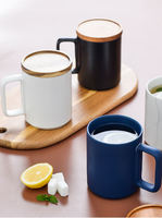 Ensemble de tasses à café en céramique pour couple, motif marbre, 450 ml, avec logo personnalisé, couvercle en bois, emballage cadeau pour mariage