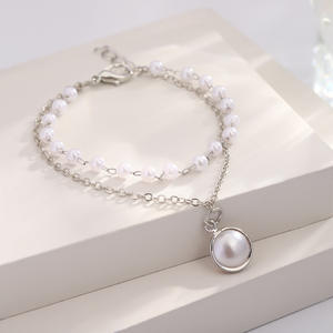 Double Layer Imitation Pearl Pendant Charm Bracelet Zinc Alloy 14K Gold Plated Trendy Women's Fine Gift Exquisite Jewelry - Product Image 3