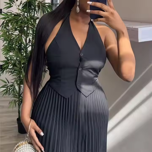 ชุดเสื้อผ้า2ชิ้นสำหรับสตรีทคอปกแขนกุดคอวีแขนกุดสำหรับสตรีทแฟชั่นฤดูร้อนโลโก้ OEM - Product Image 3