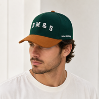 Gorra de Béisbol de Algodón Estructurada de 5 Paneles con Logotipo Personalizado Bordado, Visera de Gamuza, Dos Tonos Verde y Marrón