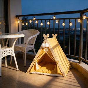 Tienda de Campaña Triangular de Madera para Gatos, Resistente a la Intemperie, <span class=keywords><strong>con</strong></span> Túnel para Explorar y Jugar en el Campamento - Product Image 3