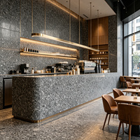 Dalle de terrazzo pleine masse en pierre frittée 1200x2700x6mm gris foncé avec granulats épais pour murs et sols commerciaux de luxe