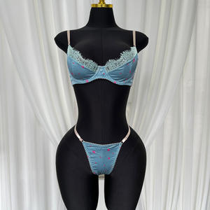 Conjunto de lencería ultrafina sexy de verano para mujer, sujetador de encaje de estilo francés con contraste de color, ropa interior antideslizante para <span class=keywords><strong>la</strong></span> vida diaria - Product Image 5