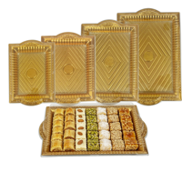 Plateau de service en plastique JS-0072 pour la restauration, vente en gros, qualité alimentaire PET, pour desserts, pâtisseries, baklava, salades, apéritifs, plateau de service doré avec couvercle transparent