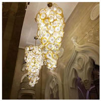 Lustre de luxe en verre soufflé artisanal de Murano, grande plaque florale, éclairage artistique moderne pour hall d'hôtel et salle de banquet