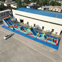 Parcours d'obstacles gonflable géant de 42 m pour défis extrêmes, course commerciale d'obstacles gonflables pour adultes, événements extérieurs à louer