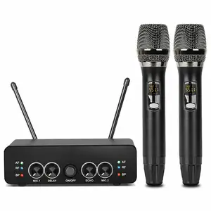 2 Channel Wireless Microphone Dual Way Dynamic Mic Handheld System UHF Fixed Frequency for Karaoke Party