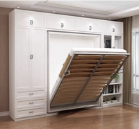 Lit Murphy multifonctionnel avec bureau bibliothèque rotatif |   Lit mural pliable gain de place pour appartement