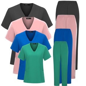Women's Scrub Set Short Sleeve Split Design Knitted Uniforms For Medical Beauty Dental Work <b>Clothes</b> Size S XXL - Product Image 1