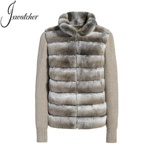 Jxwatcher abrigo de lana suave de invierno chaqueta de piel de conejo Real de manga de punto de lujo grueso cálido personalizado mujeres abrigo de piel de <span class=keywords><strong>Chinchilla</strong></span> Real - Product Image 1