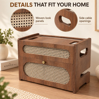 Boîte de gestion de câbles en bois, organiseur de cordons, boîte de rangement pour modem, cache-câbles avec panneaux style rotin pour la maison et le bureau