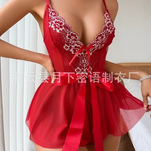 Nouvelle lingerie sexy de style européen et américain pour le commerce électronique transfrontalier, ensemble de lingerie en dentelle et résille à pois pour femmes, robe de nuit. - Product Image 5