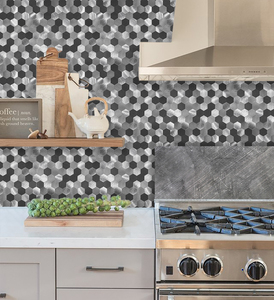 <span class=keywords><strong>Carrelage</strong></span> mural hexagonal noir et <span class=keywords><strong>blanc</strong></span> <span class=keywords><strong>Carrelage</strong></span> à peler et coller en <span class=keywords><strong>vinyle</strong></span> 3D pour salle de bain - Product Image 5