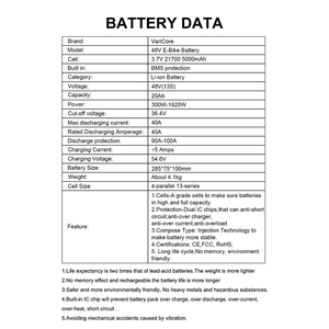 <b>48V</b> 20Ah Waterproof Lithium Ion <b>Battery</b> Pack High Power 21700 Cells for Citycoco/E-Scooter/E-Bike VariCore Product Type - Product Image 3