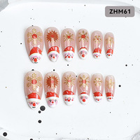 24 faux ongles à presser, forme amande, Noël, rouge, or, motif étoile scintillant, vente en gros
