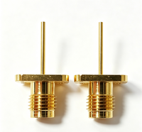 2.4-KFD13 Prise coaxiale RF plaquée or 50 ohms pour installation sur panneau, à double trou, avec bride elliptique et isolateur PEEK, DC~50GHz