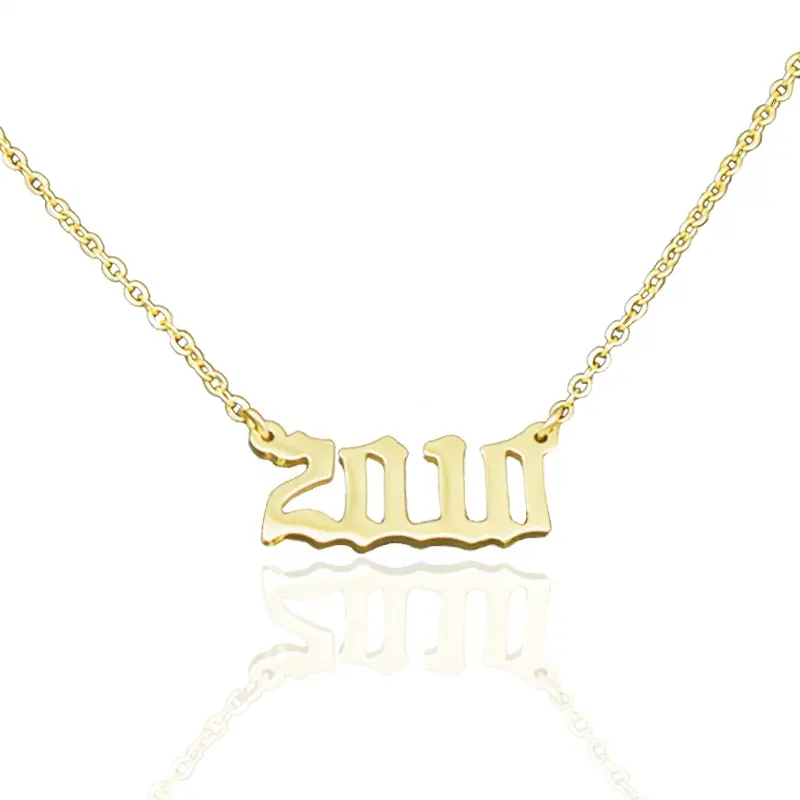 1980-2021 Kalung Choker Baja Tahan Karat Personalisasi, Kalung Tahun Ulang Tahun Tahun Tahun Berlapis Emas untuk Hadiah