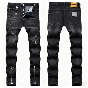 <span class=keywords><strong>Jeans</strong></span> da <span class=keywords><strong>Uomo</strong></span> AeeDenim Italiani Neri a <span class=keywords><strong>Vita</strong></span> Media, Ecologici, <span class=keywords><strong>con</strong></span> Doppia Cerniera e Ciondolo Decorativo a Pois - Product Image 1