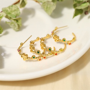 ต่างหูห่วงทอง 18k ประดับดอกไม้เพชรซิคอน ยอดนิยม - Product Image 3