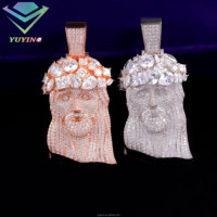 Liontin Yesus Hiphop dengan Moissanite VVS Bersertifikat GRA, Lapisan Emas, Perak Sterling 925, Potongan Bulat Brilian, Setting Cakar, Bertabur Batu