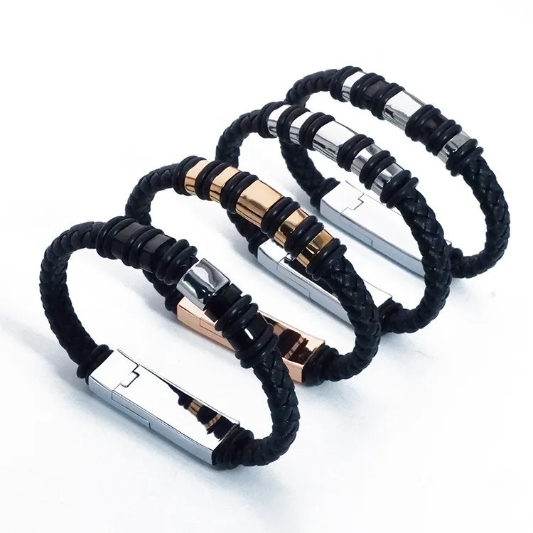 Outdoor Portable Leather Mini Micro USB Bracelet Charger Data Charging Cable Sync Cord For Android Type-C Phone Bracelet Cable