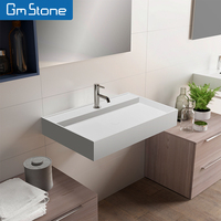 Design moderne, lave-mains mural au fini mat, égouttoir rectangulaire en acrylique à surface solide pour la maison, l'hôtel et la salle de bain.
